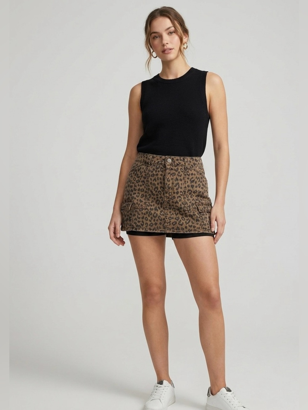 Leopard Print Mini Skort - Brown